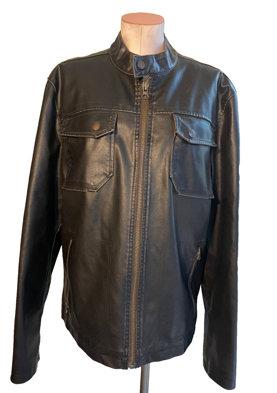 Vintage Faux Leather Jacket Men's Dark Brown American Rag Size XL Motorcycle